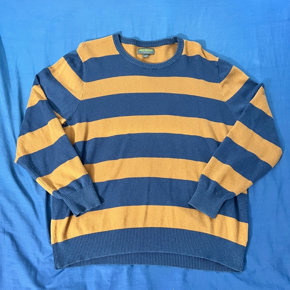 Classic Striped Blue and Tan Crewneck Sweater